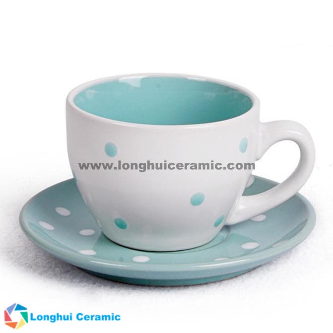 Pure colorful glazed coffee cup_saucer with small dots print